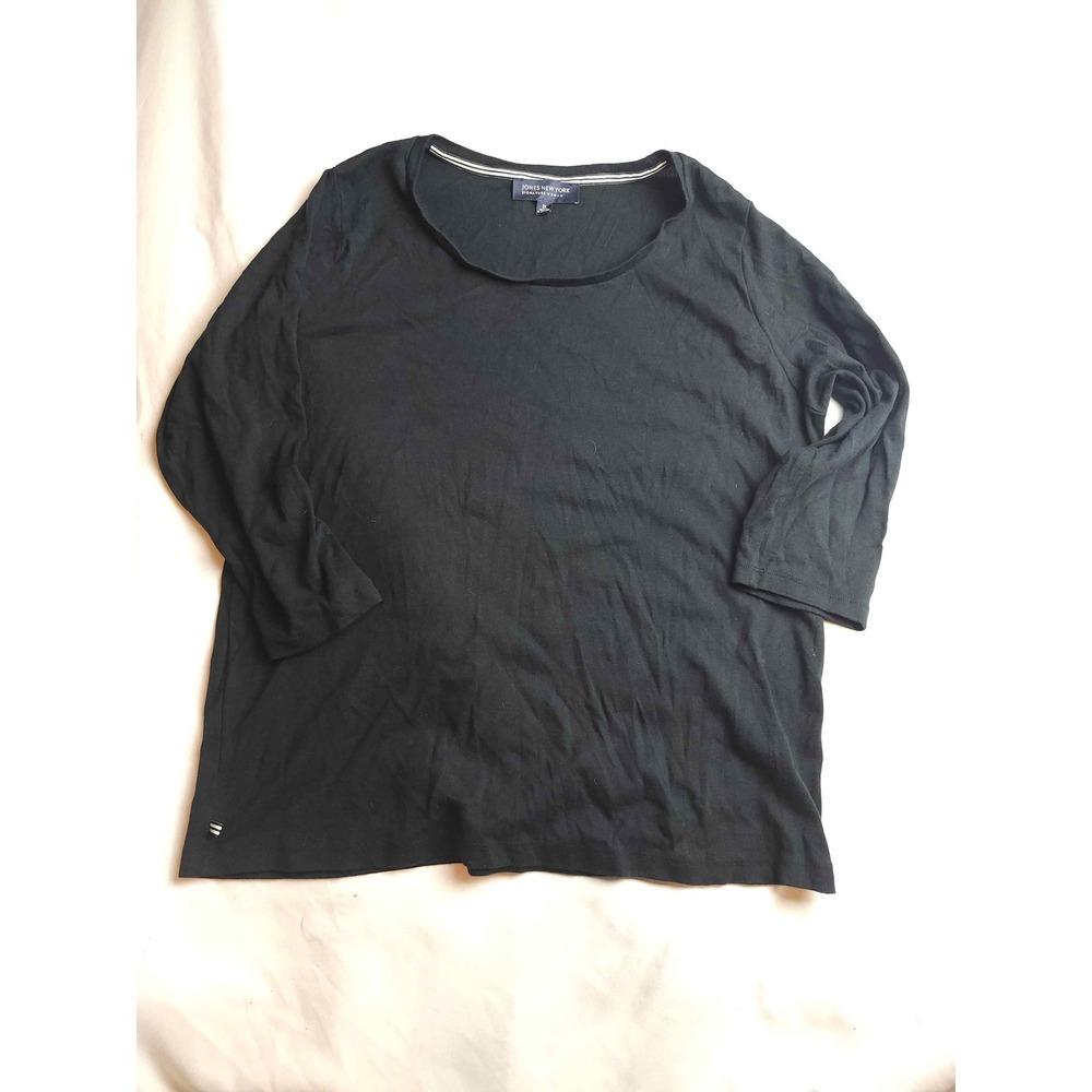 Jones New York Signature Woman Black 3/4 Sleeve Scoop Neck Top Size 2X